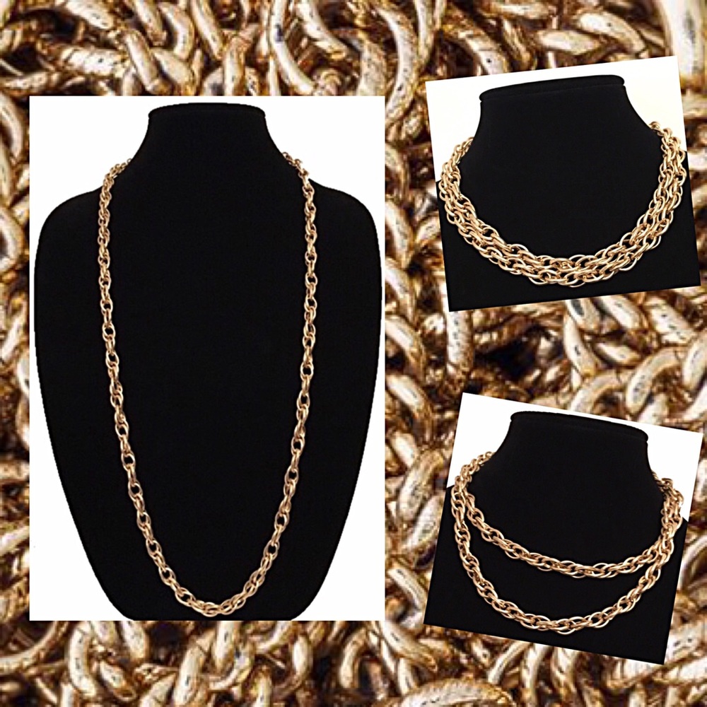 Long Gold Rope Chain Versatile Necklace